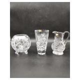 2 Lead Glass Vases and Lead Glass Pitcher