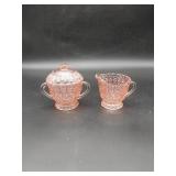 Pink Dpression "Holliday Pattern" Creamer & Sugar