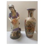 Oriental Style Floor Vase and Girl Statue