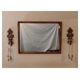 Gold Framed Mirror with 2 Candle Sconces