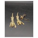 2 Rhinestone Tiger Brooches & 1 Enamel