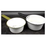 2 Small Enamel Ware Pots