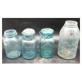 4 Blue Mason Jars