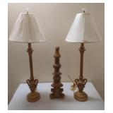 Pair of Table Lamps and Candlestick Holder