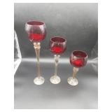 3 Red and Clear Home Essentials Candle Holders