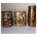 Two Metal Trash Cans and Umbrella Stand