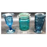Blue Glass Vase, Cannister & Tumbler