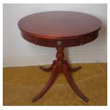 Round Wood Accent Table With Lion Head Drawer Pull