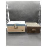 Green Wooden Box with lid & Antique Cosmetic Case