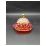 Indiana Glass Carnival Butter Dish Sunset Red