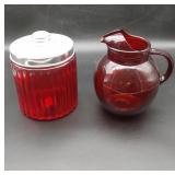 Red Ruby Ball Pitcher and Cookie Jar