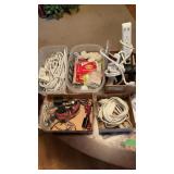 Multiple extension cords, chargers, hanging strips