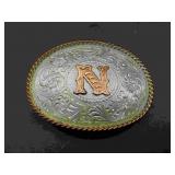Silver Plate "N" Inital Belt Buckle