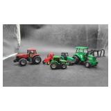 Green Metal Tractor, Red Case Tractor,