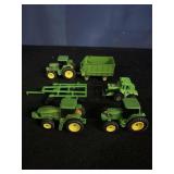 4 John Deere Mini Tractors & Grain Bin & Plow