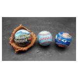 3 Souvenier Baseball and Mini Glove Display