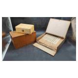 2 Wood Storage Boxes & 1 Wood/Cardboard