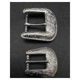 2 Fashion Silvertone Belt Buckles