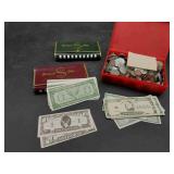 Box of Play Money & Coins