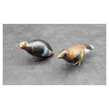 Cloissonne Pair Brass Quail Figurines