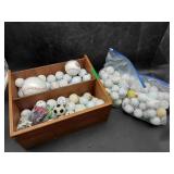 Wood Box with Golf Balls, Baseball, Softballs