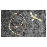 Gold Cross & Bracelet (stamped 14k)