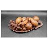 Wood Leaf Shaped Tray & Wooden Fruit
