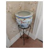 Large Ceramic Planter & Metal Stand