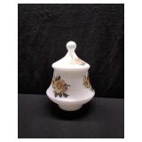 Covered White Glass Jar w/ Yellow Rose