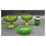 L E Smith Moon & Stars Pattern Green Glass