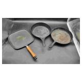 2 Cast Iron Skillets & 1 Flat Iron