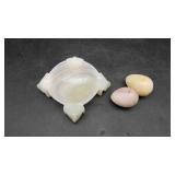 Jade Footed Bowl & 2 Marble Eggs