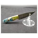 Damascus 4 " Skinner in leather Sheath