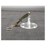 Damascus Micro Bowie Keychain in leather Sheath