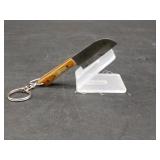 Damascus Micro Cleaver keychain in leather Sheath