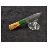 Damascus 4" skinner in leather sheath