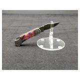 Damascus Small 2.5" Folder Knife in leather Case