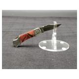 Damascus Small 2.5" Folder Knife in leather Case