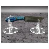 Damascus 4" Tanto Knife in leather sheath