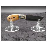 Carbon Steel 4" Tanto Knife In Leather Sheath