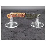 Damascus 4" hammered Gut Hook Knife in Leather