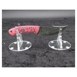 Damascus 4" Gut Hook Knife in leather Sheath