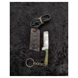 Damascus Micro Bull Cutter In leather Sheath