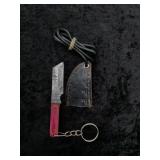 Damascus Micro Tanto Knife in leather Sheath