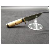 Damascus 4" Rat Tail Skinner in Leather Sheath