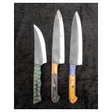 3 Various Carbon Steel Chefs Knives