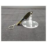 Damascus Micro Cleaver Keychain, In leather Sheath