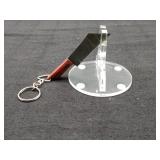 Damascus Micro Chopper Key Chain in leather Sheath