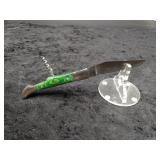 Steel 4" Folding Knife and Corkscrew in leather Ca