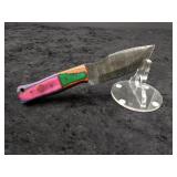 Damascus 4" Skinner in leather Sheath